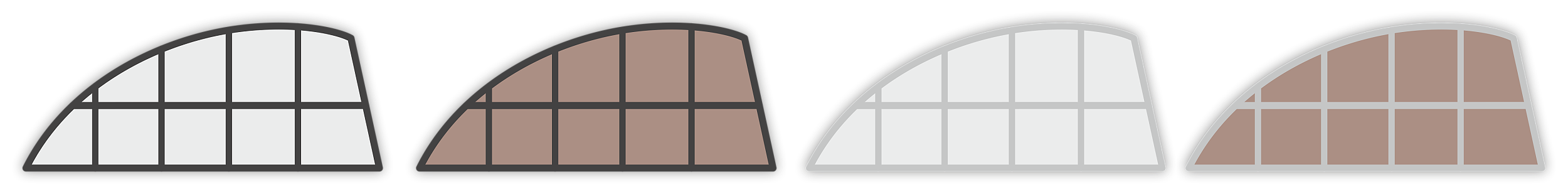 Farby polykarbonátu (číry, dymový bronz) a farba konštrukcie (antracit, elox)